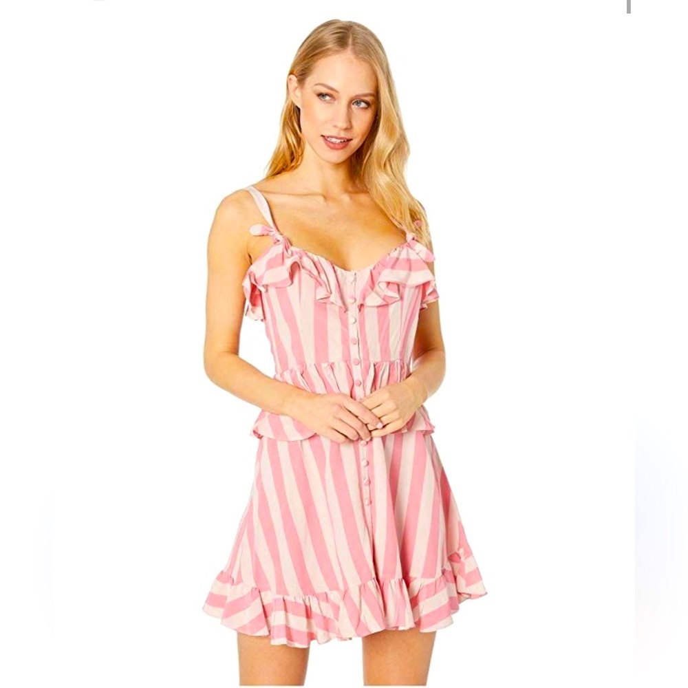 For Love And Lemons Tahiti Pink Ruffled Sundress in Watermelon